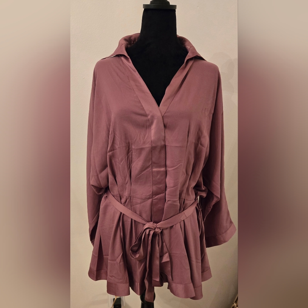Byron Lars Silky Mauve Long Belted Women's Blouse Top 2X NWOT